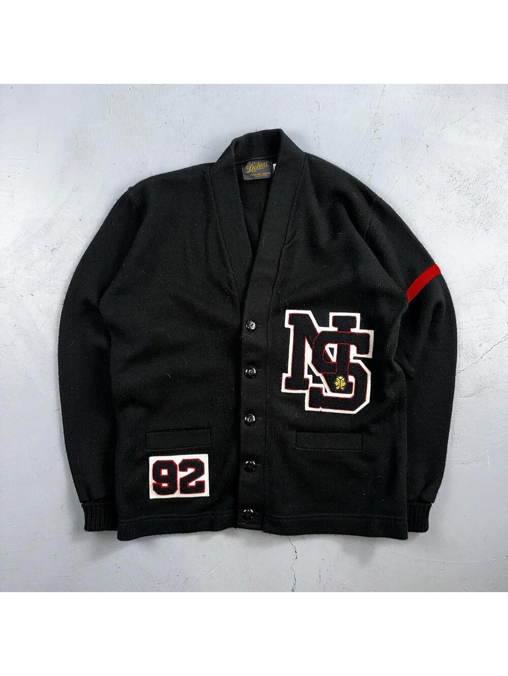 Vintage 1990s Dehen Varsity Letterman Cardigan Sweater Size 44 Black 1992 NS